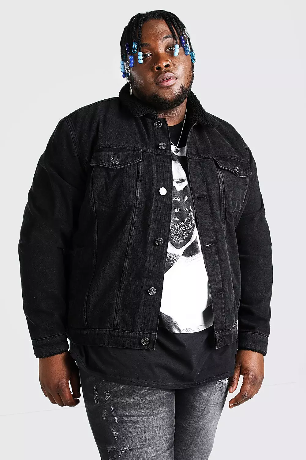 Plus Size Borg Lined Denim Jacket